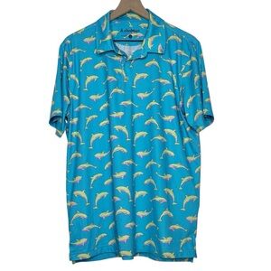 Chubbies Flying Dolphins Novelty Print Performance Polo Blue Large Resort